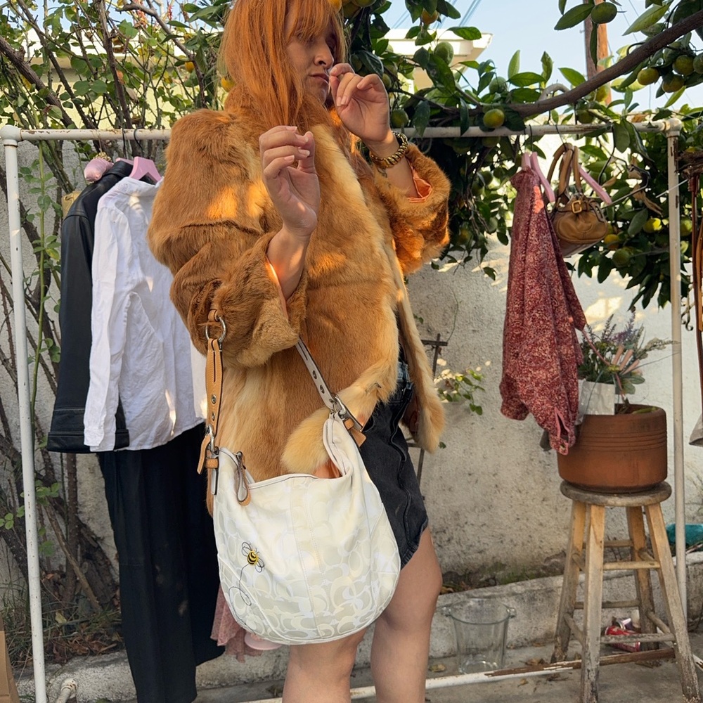 Coach White and Tan Shoulder Bag